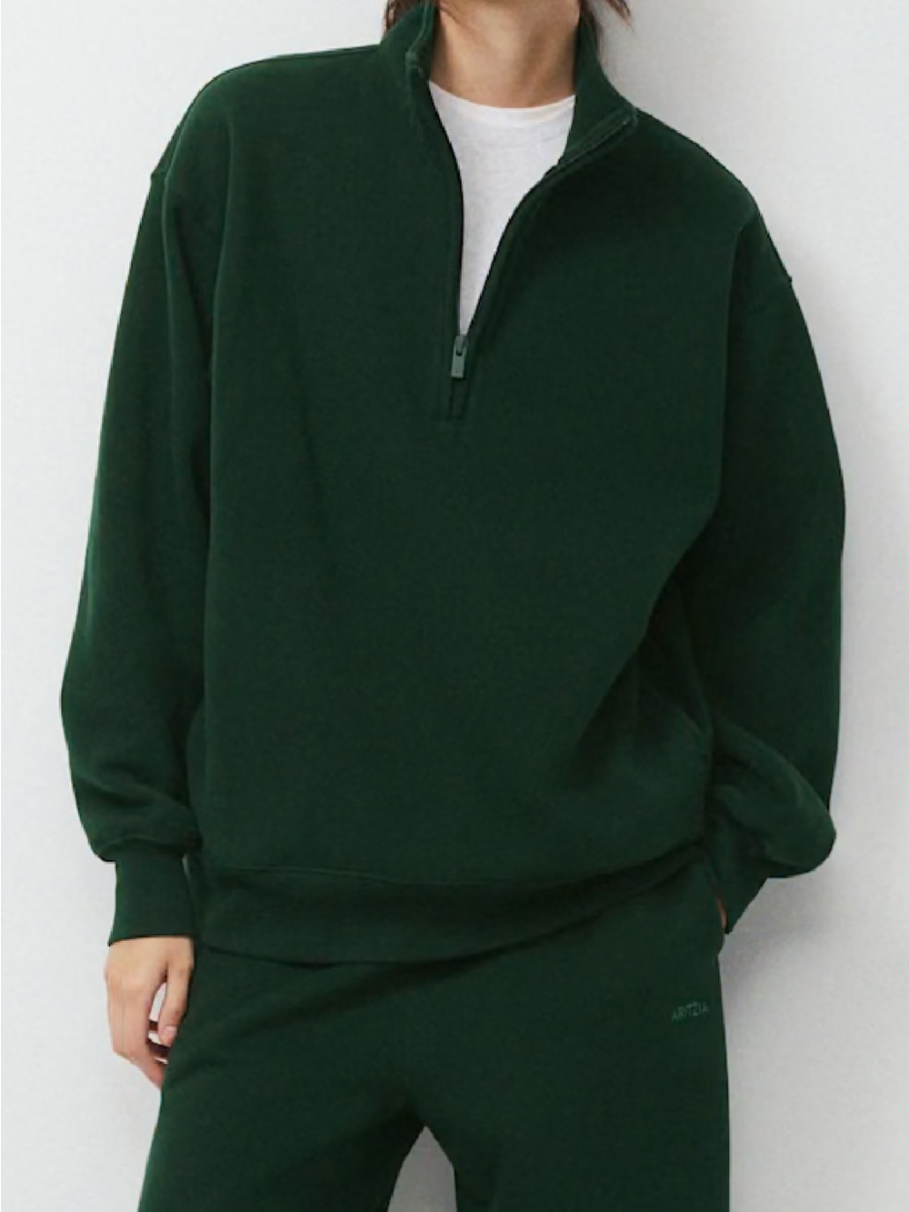 Aritzia Cozy Sweatfleece 1/4 zip in dark green